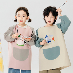 罩衣幼儿园美术防脏反穿衣宝宝吃饭围衣兜可定制 儿童卡通防水长袖