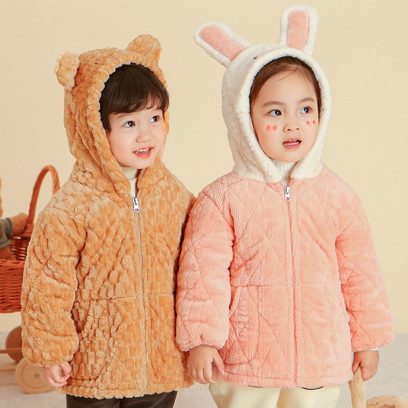 儿童罩衣长袖加绒保暖羽绒服防脏罩衫小中大童棉袄外套女宝宝护衣