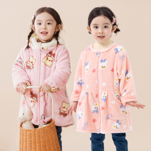 女童双面法兰绒长袖罩衣