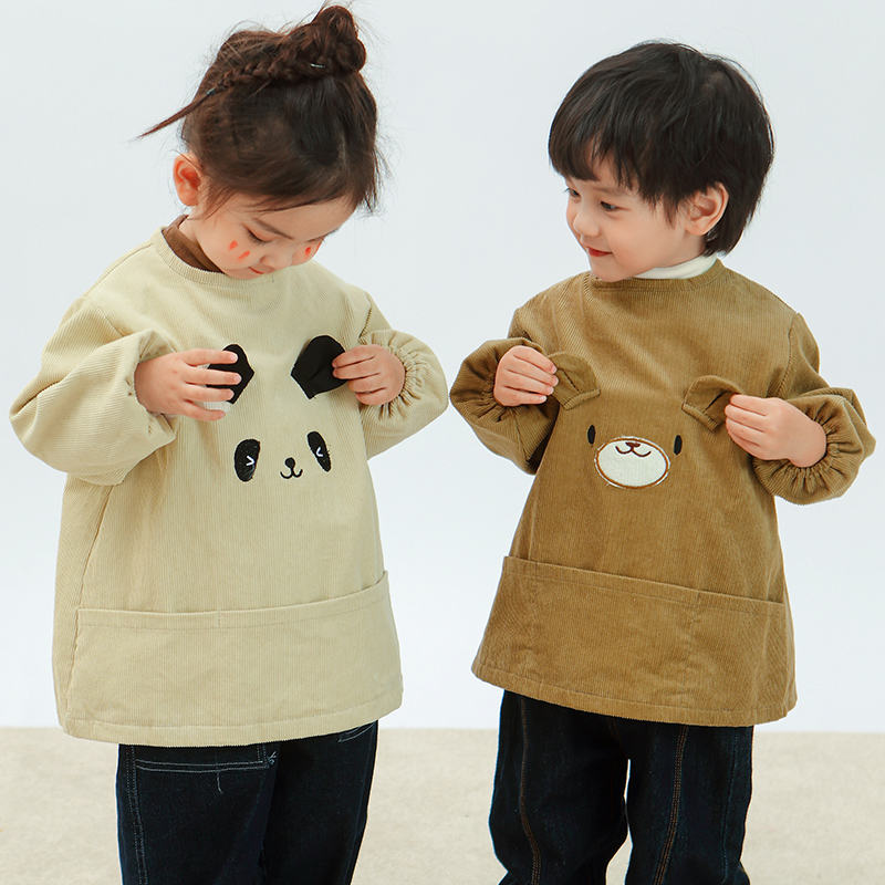 儿童纯棉灯芯绒防水防脏喂饭罩衣