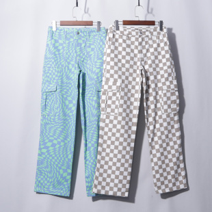 直筒牛仔阔腿裤 瑕疵残次品 格子工装