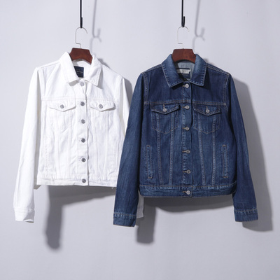 白色蓝色牛仔衣外套上衣春秋季新款夹克基础款小众小个子女士短