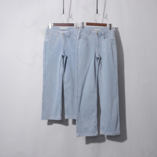 百搭裤 低腰浅蓝裤 简约显瘦窄版 女春季 子 脚刮破直筒复古牛仔裤