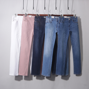 美式复古高街小直筒低腰牛仔裤女春秋修身显瘦高个子加长烟管裤子