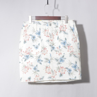 白色印染牛仔包裙半身裙女夏季新款百搭显瘦A字短裙大码包臀裙子