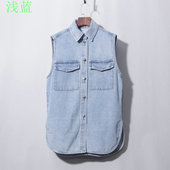 牛仔马甲春夏女士翻领坎肩马夹宽松休闲欧美风无袖 背心外套上衣