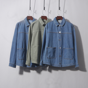 纯棉水洗牛仔外套薄款叠穿衬衣棉质长袖衬衣简约百搭牛仔衬衫薄