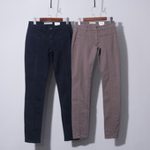 假口袋中间线造型小脚裤 牛仔卡其深蓝中腰弹力长裤