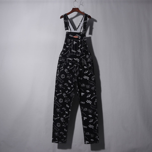 男装 黑色印染牛仔背带裤