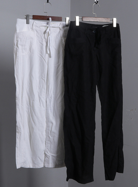 防亚麻天丝阔腿裤黑色白色直筒牛仔裤夏薄款高腰显瘦冰丝垂感宽松