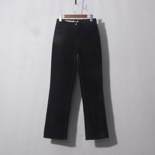 雪尼尔灯芯绒平绒黑色细绒直筒加厚保暖高腰纯棉保暖条绒长裤女装