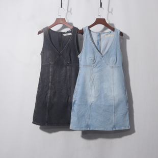 牛仔无袖连体背心裙甜辣风背心女设计感小众夏新款a字短裙子