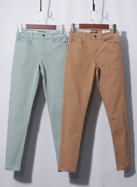 超弹力SKINNY小脚裤牛仔裤女中高腰显瘦百搭紧身女士九分土黄浅绿