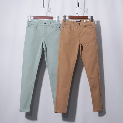 超弹力SKINNY小脚裤牛仔裤女中高腰显瘦百搭紧身女士九分土黄浅绿