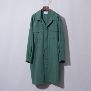 衬衣开衫 绿色长款 小个子慵懒长袖 港味复古chic女秋冬新款 衬衫