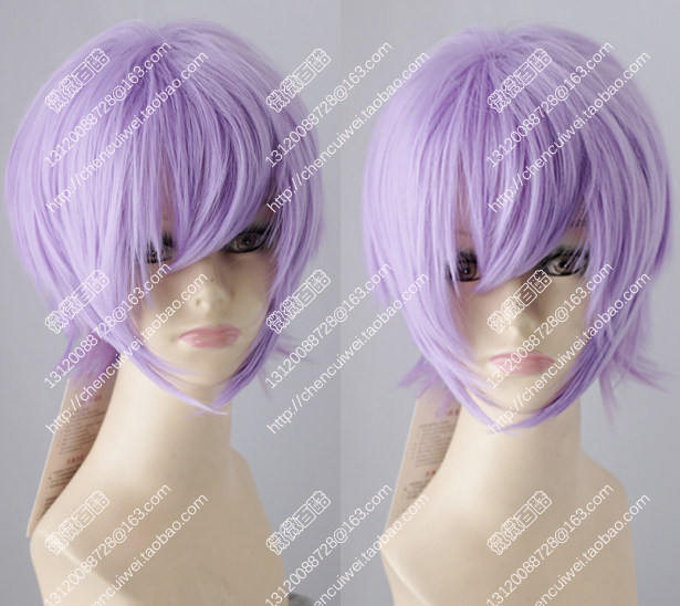 cosplay假发 浅紫色 藕荷色 万用收脸翻翘短发 日韩美少年假发