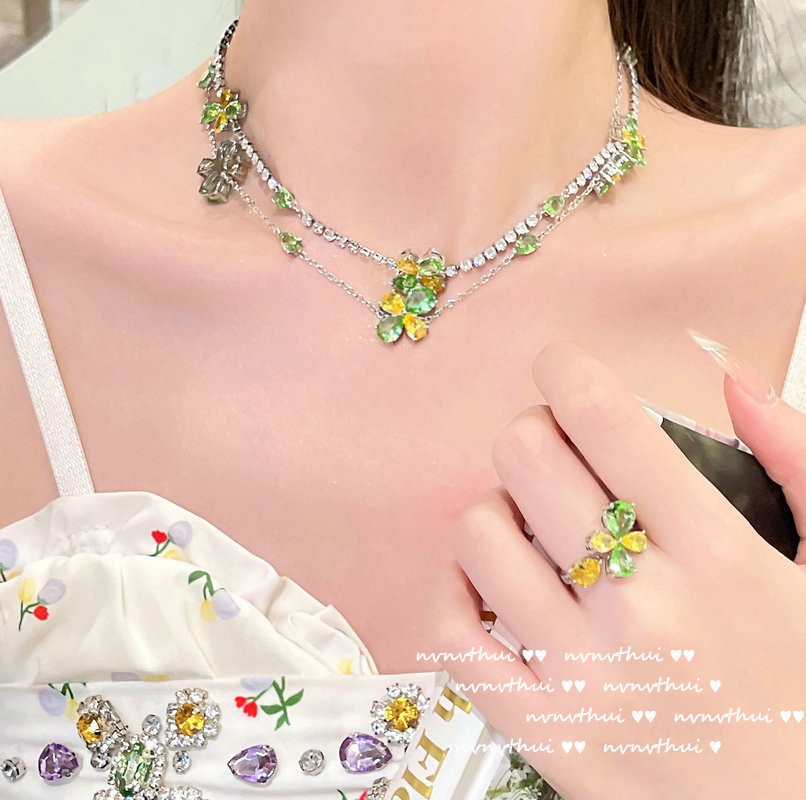 绿宝石花朵锆石手链项链