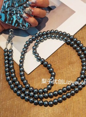 个性灰色珍珠手机挂绳斜跨可背加长链条牢固ins风挂件包包通用女