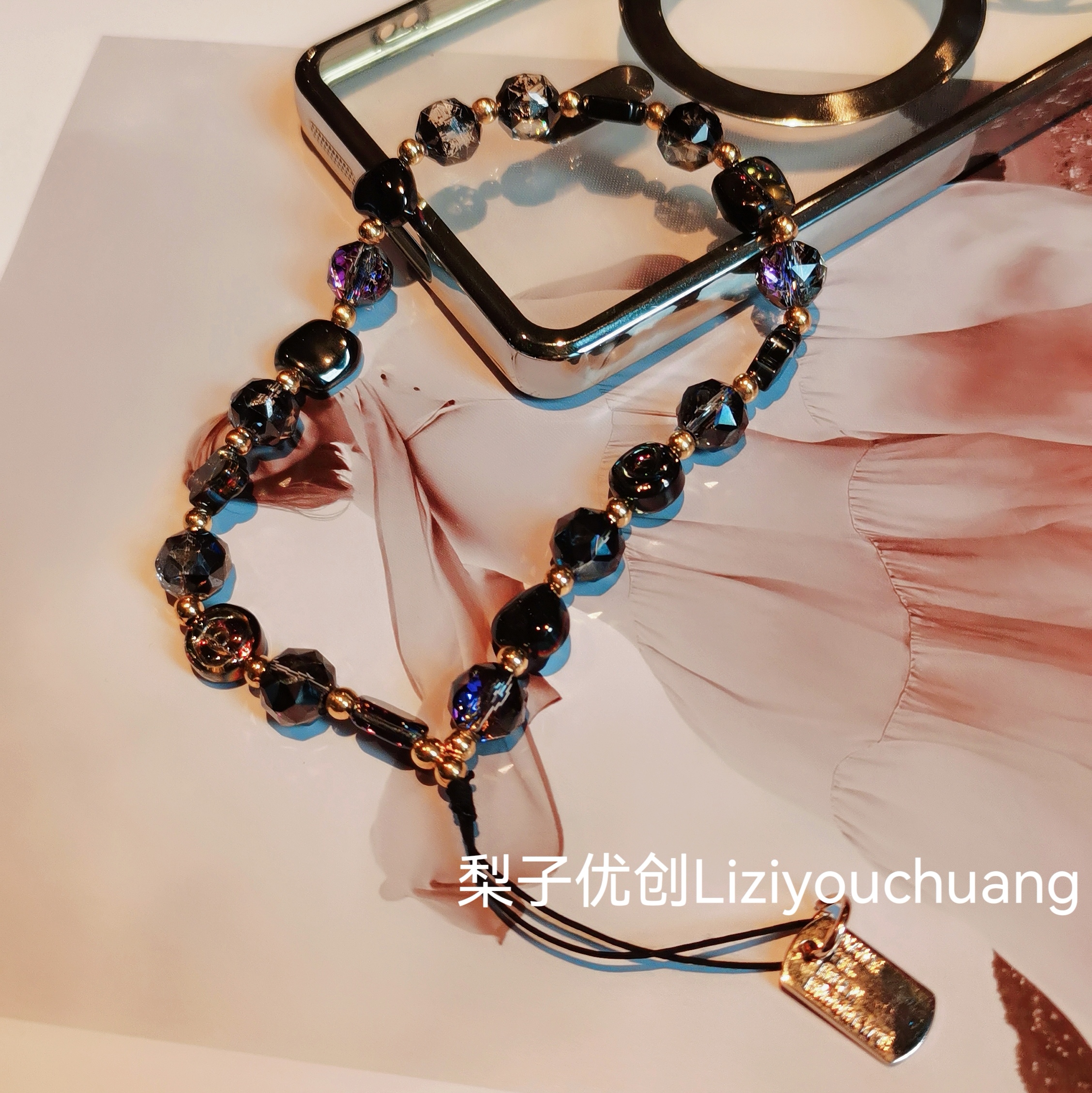 个性猫眼玻璃水晶手机挂绳短款相机挂链挂件吊绳ccd牢固手腕带女