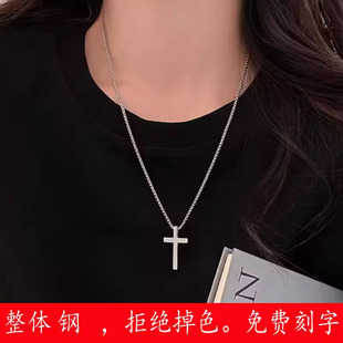十字架项链女情侣吊坠毛衣链百搭吊坠嘻哈光面欧美长款项链男刻字