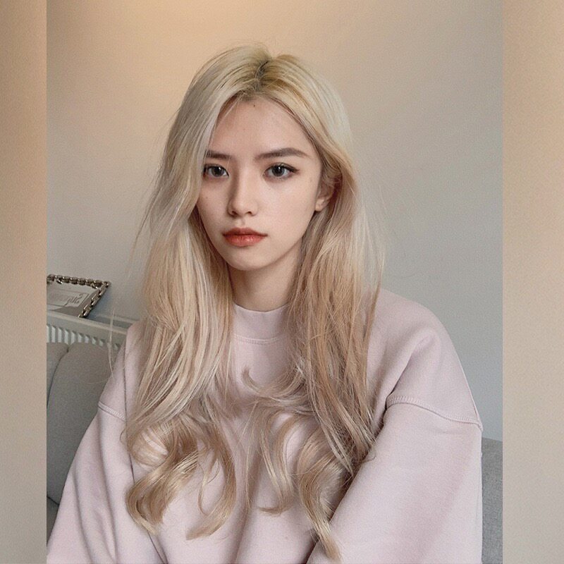 网红假发女长发丽莎lisa同款白金色中分长卷发大波浪自然全头套式