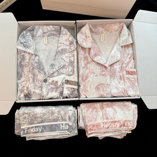 情侣睡衣秋冬季金丝绒女水墨画2025新款金钻绒男轻奢高级感家居服