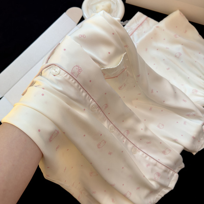 春秋季长袖睡衣女冰丝2025新款高级感丝绸KT猫新款家居服两件套装