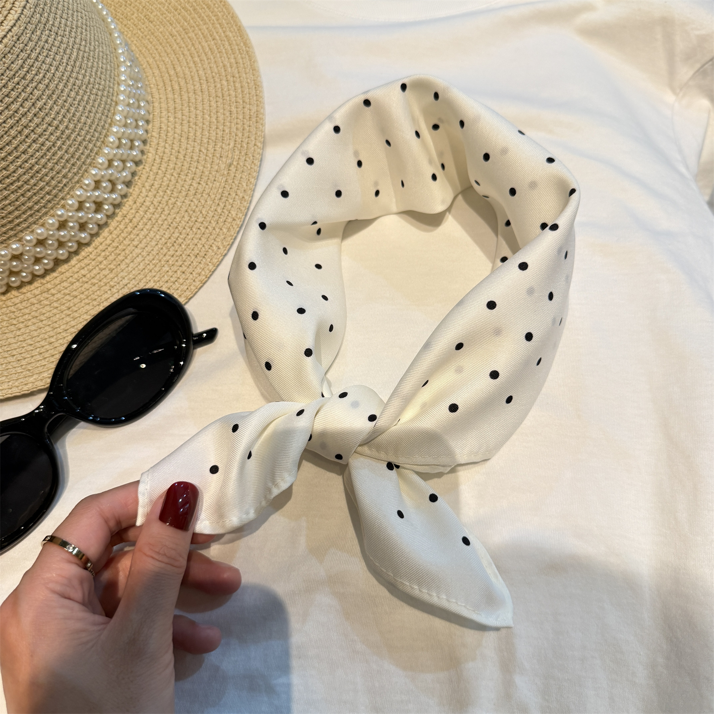 小圆点53cm小方巾丝巾穿搭小领巾