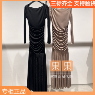 连衣裙女纯色修身 2025秋纯色长袖 长裙 1SY4082060F 欧时力专柜正品