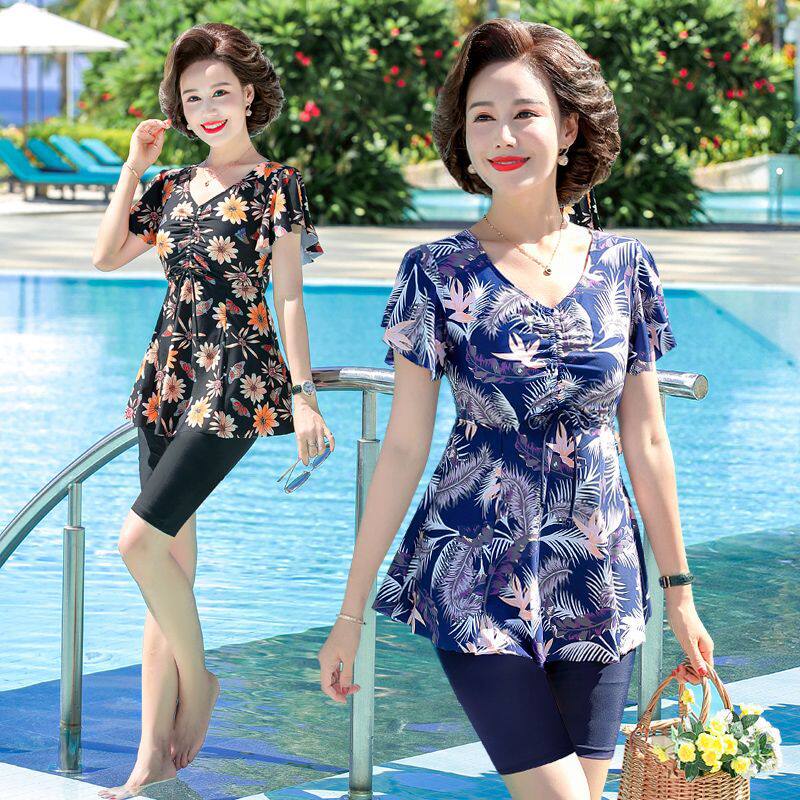 2026新款泳衣女妈妈款遮肚显瘦分体保守中老年人大码泡温泉泳装