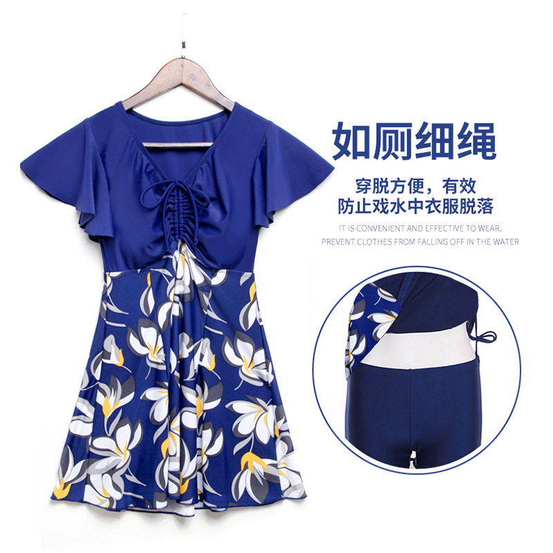 泳衣女花色大码连体裙式遮肚显瘦妈妈款中老年保守沙滩泡温泉泳装