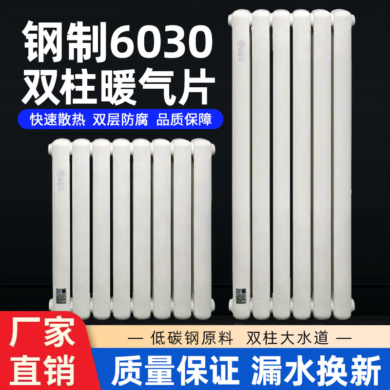 钢二柱6030暖气片家用壁挂式加厚钢制散热器大水道水暖集中供暖