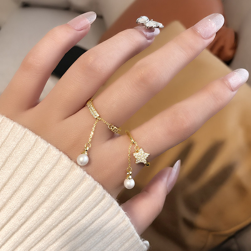 ins戒指小众气质珍珠流苏高级感