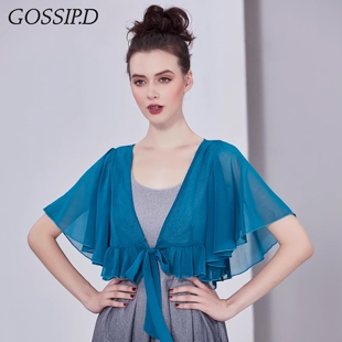 夏季披肩配吊带裙斗篷外搭薄款雪纺荷叶边短款V领罩衫防晒上衣女