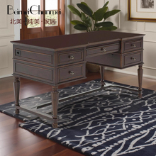 莱克星顿北美纯美美式乡村实木书桌写字台别墅家具大书桌复古实木