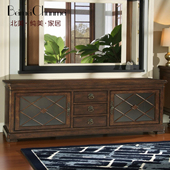 FINE精制复古做旧地柜 乡村桃花心实木电视柜 美式 客厅影视柜 经典