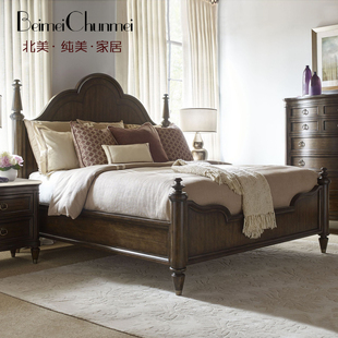 全实木床 欧式 乡村双人床1.5米1.8米榉木婚床大床 美式 单人架子床