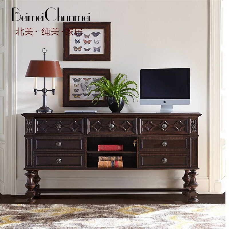 美式乡村复古怀旧玄关柜客厅隔断柜子 实木门厅柜装饰柜厂家直销