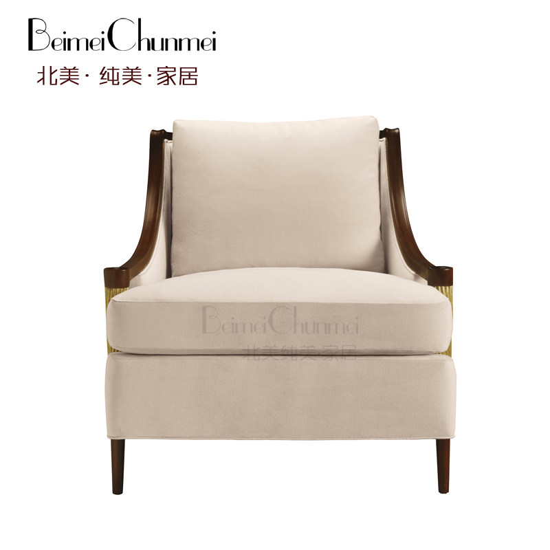 美式乡村实木布艺沙发客厅沙发椅单人布沙发单椅特价休闲沙发定制