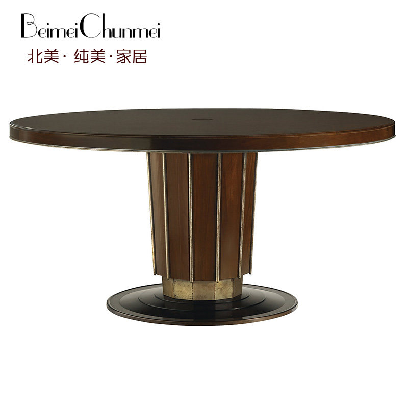美式实木做旧圆餐桌简约现代餐厅家具餐桌品牌餐桌椅西餐桌吃饭桌