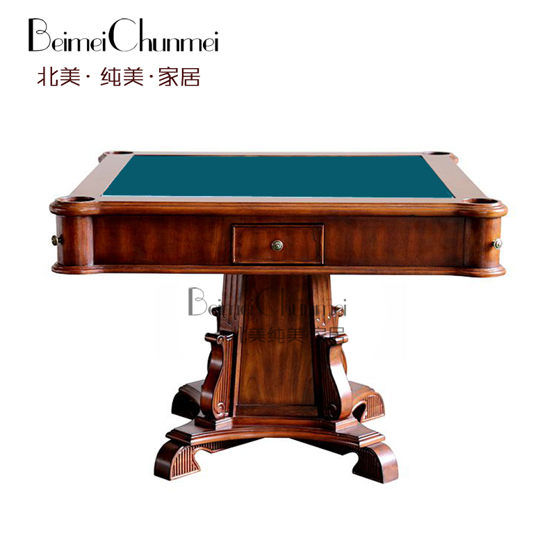 美式乡村棋牌桌高端实木娱乐麻将桌仿古雕花扑克台可加面板做餐桌
