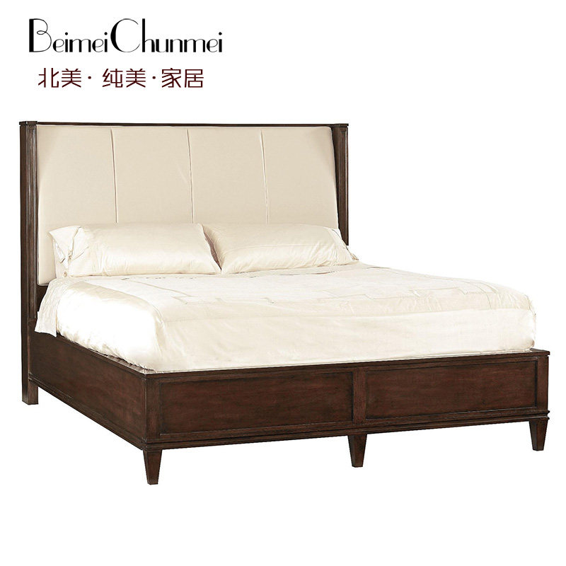 美式现代款榉木实木床北欧简约布艺软包卧室家具1.5米1.8米双人床