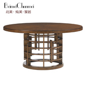 美式 餐桌定制 实木圆餐桌镂空设计创意吃饭桌餐厅圆桌子现代美式