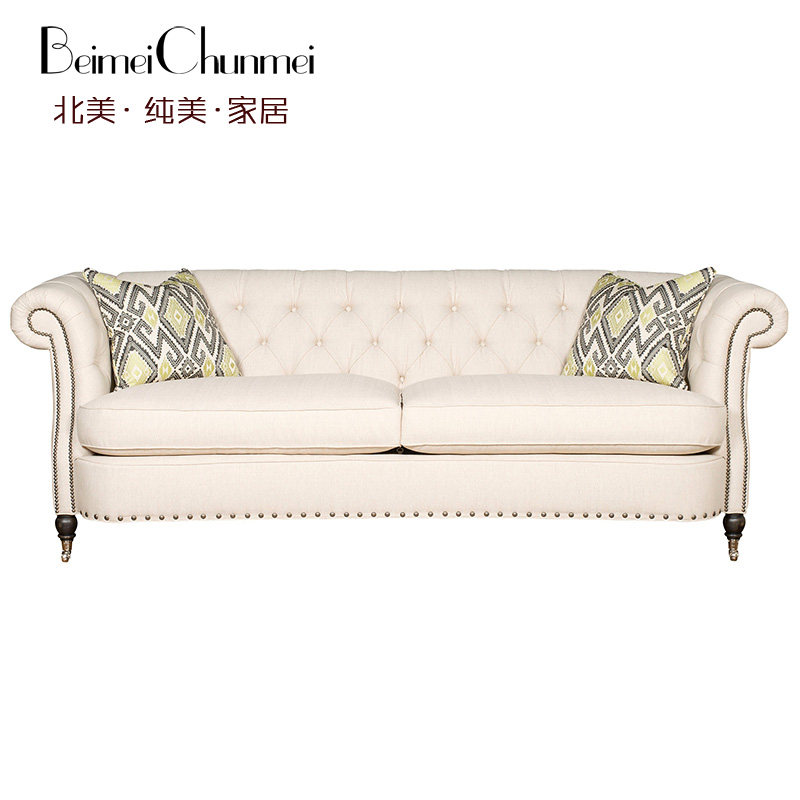 简约现代轻奢风三人位沙发羽绒填充客厅家具美式现代别墅沙发定制