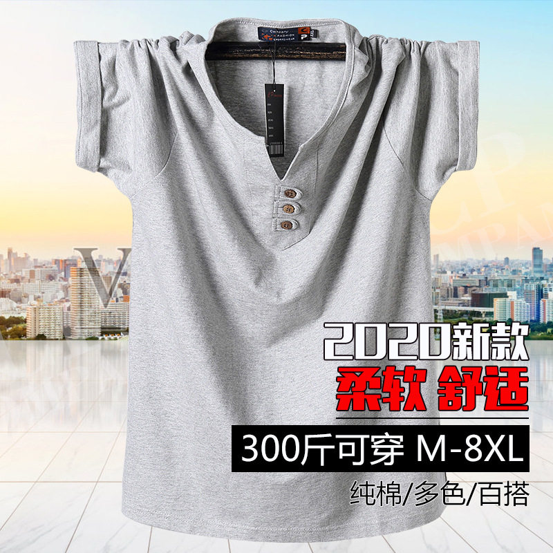 2020夏季胖子特大码半袖加肥加大号肥佬宽松短袖纯棉薄T恤衫男装