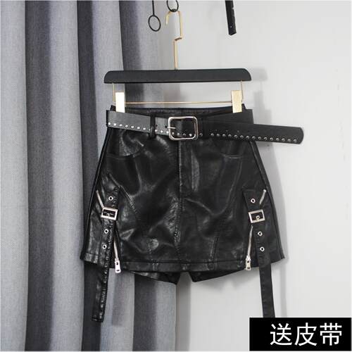 短裙包臀机能风拉逻工装皮裙