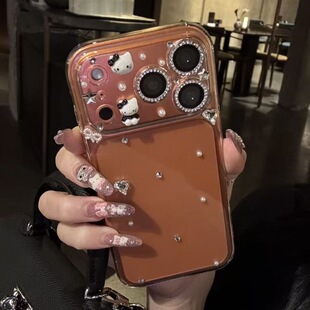 轻奢点钻黑白kt猫苹果17promax手机壳iPhone16防摔15少女14软壳13全包17pro女12