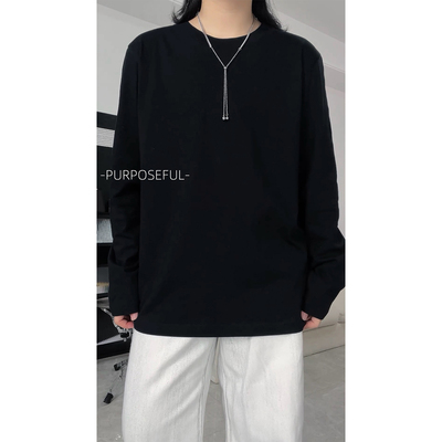 purposeful诠度 圆领T恤黑色长袖白色打底衫百搭基础款上衣