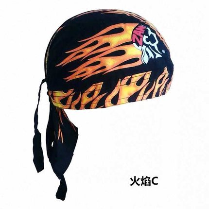 (头巾海盗帽单车户外帽子街舞嘻哈运动厨师帽火焰民族风黑红男女夏)
