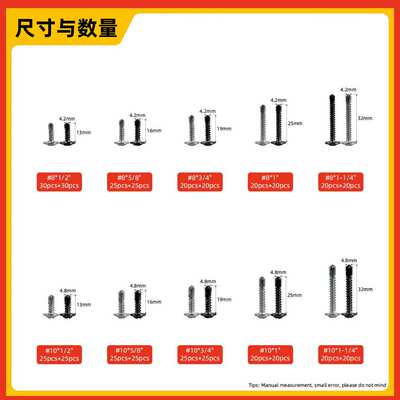 跨境460pcs 410不锈钢十字大扁头钻尾自攻螺丝盒装套件